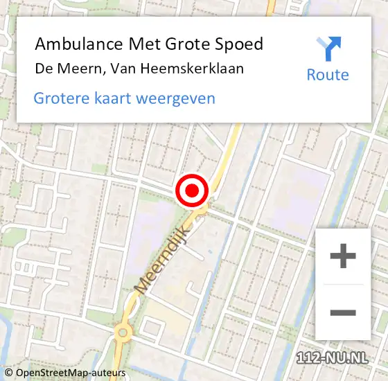 Locatie op kaart van de 112 melding: Ambulance Met Grote Spoed Naar De Meern, Van Heemskerklaan op 7 mei 2016 15:07