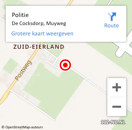 Locatie op kaart van de 112 melding: Politie De Cocksdorp, Muyweg op 7 mei 2016 16:01