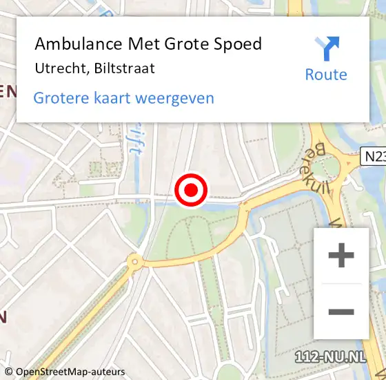 Locatie op kaart van de 112 melding: Ambulance Met Grote Spoed Naar Utrecht, Biltstraat op 7 mei 2016 16:51