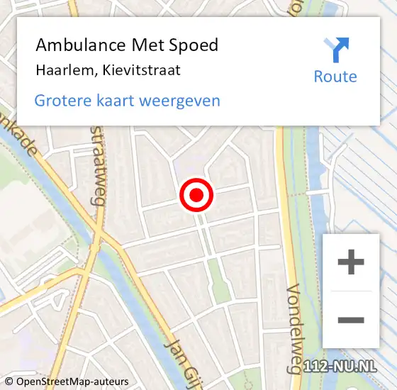 Locatie op kaart van de 112 melding: Ambulance Met Spoed Naar Haarlem, Kievitstraat op 7 mei 2016 17:00