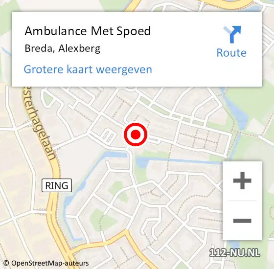 Locatie op kaart van de 112 melding: Ambulance Met Spoed Naar Breda, Alexberg op 7 mei 2016 17:11