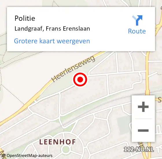 Locatie op kaart van de 112 melding: Politie Landgraaf, Frans Erenslaan op 7 mei 2016 18:09