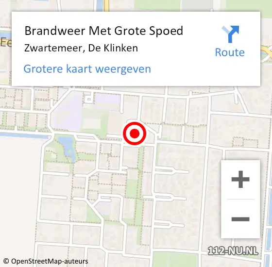 Locatie op kaart van de 112 melding: Brandweer Met Grote Spoed Naar Zwartemeer, De Klinken op 7 mei 2016 18:50