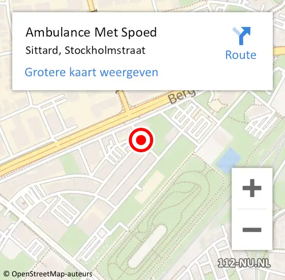 Locatie op kaart van de 112 melding: Ambulance Met Spoed Naar Sittard, Stockholmstraat op 14 december 2013 09:07