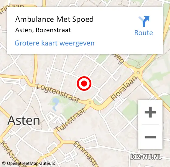 Locatie op kaart van de 112 melding: Ambulance Met Spoed Naar Asten, Rozenstraat op 7 mei 2016 19:58