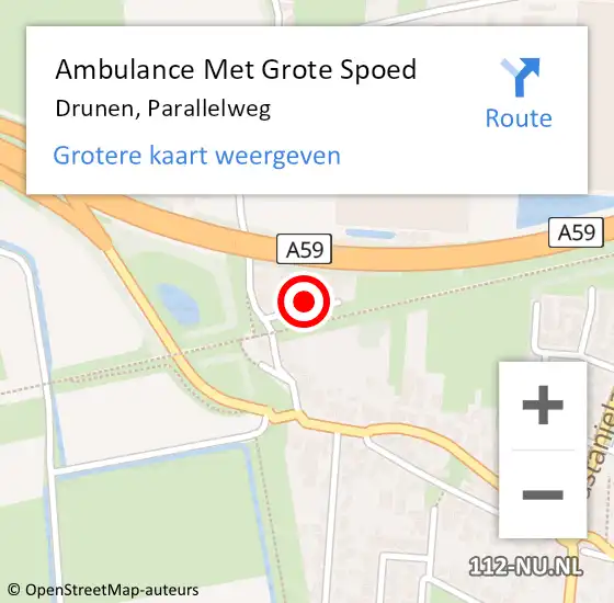 Locatie op kaart van de 112 melding: Ambulance Met Grote Spoed Naar Drunen, Parallelweg op 7 mei 2016 20:08