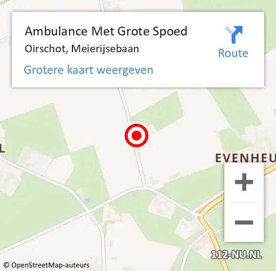 Locatie op kaart van de 112 melding: Ambulance Met Grote Spoed Naar Oirschot, Meierijsebaan op 7 mei 2016 20:26