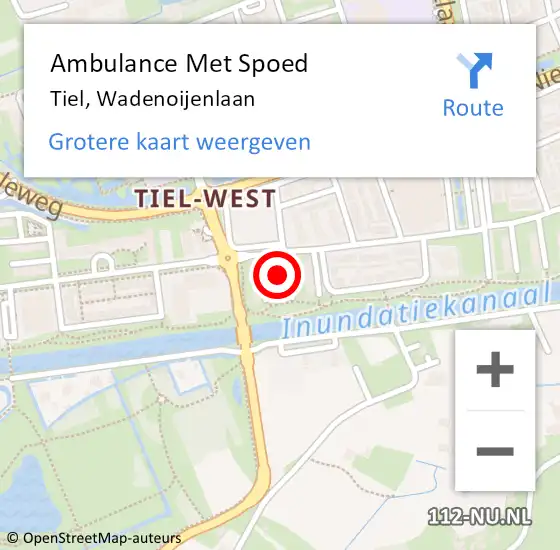 Locatie op kaart van de 112 melding: Ambulance Met Spoed Naar Tiel, Wadenoijenlaan op 7 mei 2016 22:48
