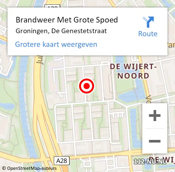 Locatie op kaart van de 112 melding: Brandweer Met Grote Spoed Naar Groningen, De Genestetstraat op 8 mei 2016 02:00