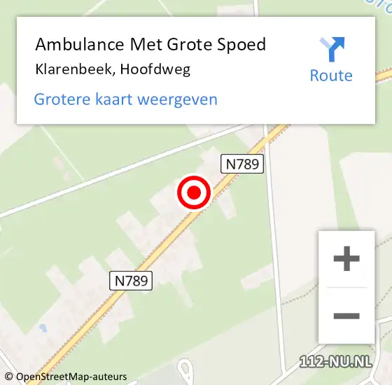 Locatie op kaart van de 112 melding: Ambulance Met Grote Spoed Naar Klarenbeek, Hoofdweg op 8 mei 2016 02:36