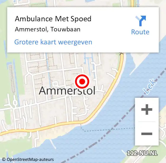 Locatie op kaart van de 112 melding: Ambulance Met Spoed Naar Ammerstol, Touwbaan op 8 mei 2016 04:37