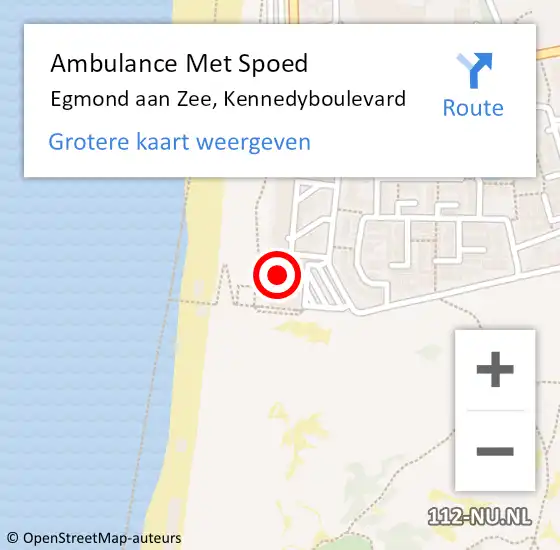 Locatie op kaart van de 112 melding: Ambulance Met Spoed Naar Egmond aan Zee, Kennedyboulevard op 8 mei 2016 08:55