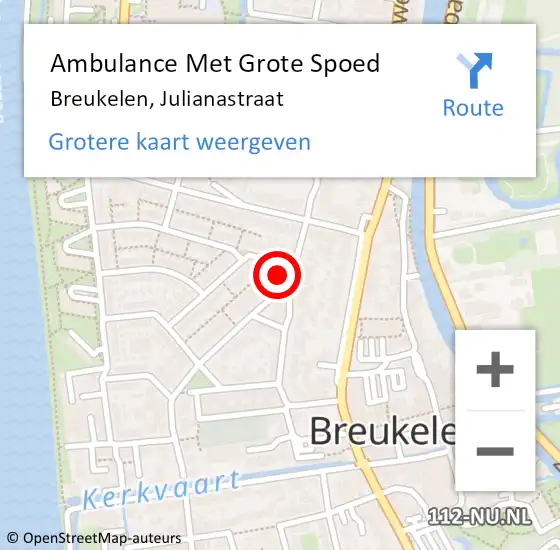 Locatie op kaart van de 112 melding: Ambulance Met Grote Spoed Naar Breukelen, Julianastraat op 8 mei 2016 09:58