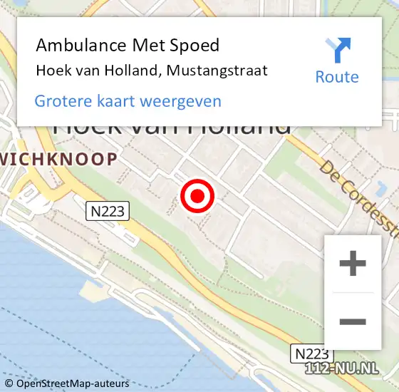 Locatie op kaart van de 112 melding: Ambulance Met Spoed Naar Hoek van Holland, Mustangstraat op 8 mei 2016 12:28