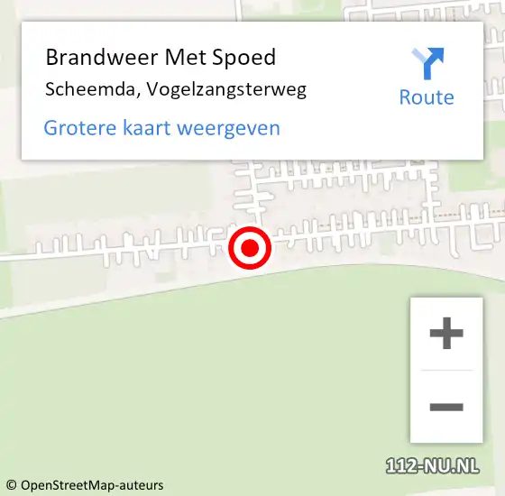 Locatie op kaart van de 112 melding: Brandweer Met Spoed Naar Scheemda, Vogelzangsterweg op 8 mei 2016 13:07