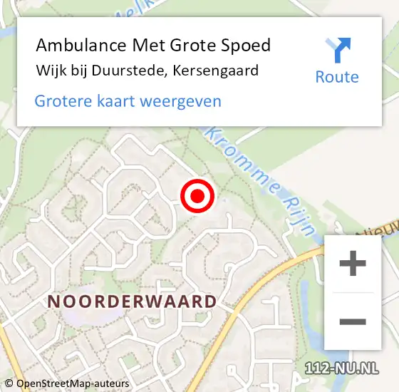 Locatie op kaart van de 112 melding: Ambulance Met Grote Spoed Naar Wijk bij Duurstede, Kersengaard op 8 mei 2016 14:45