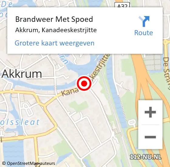 Locatie op kaart van de 112 melding: Brandweer Met Spoed Naar Akkrum, Kanadeeskestrjitte op 8 mei 2016 14:50