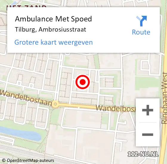 Locatie op kaart van de 112 melding: Ambulance Met Spoed Naar Tilburg, Ambrosiusstraat op 8 mei 2016 18:46
