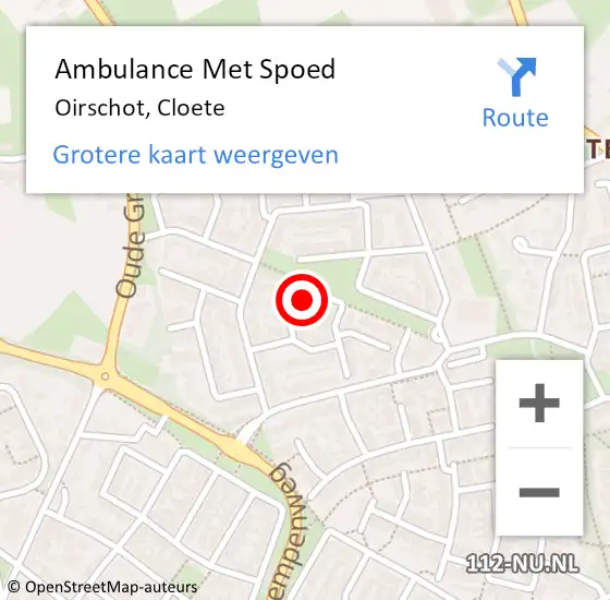 Locatie op kaart van de 112 melding: Ambulance Met Spoed Naar Oirschot, Cloete op 8 mei 2016 18:53