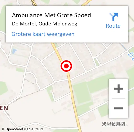 Locatie op kaart van de 112 melding: Ambulance Met Grote Spoed Naar De Mortel, Oude Molenweg op 8 mei 2016 19:27