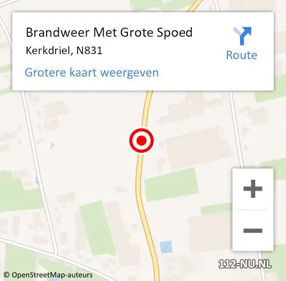 Locatie op kaart van de 112 melding: Brandweer Met Grote Spoed Naar Kerkdriel, N831 op 8 mei 2016 20:33