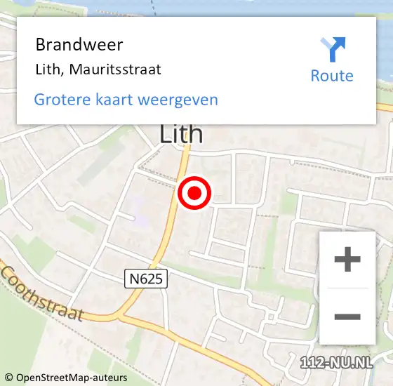 Locatie op kaart van de 112 melding: Brandweer Lith, Mauritsstraat op 8 mei 2016 21:05