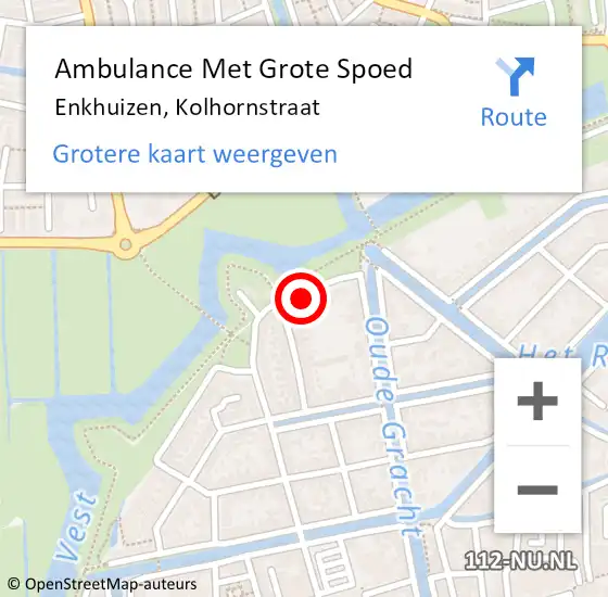 Locatie op kaart van de 112 melding: Ambulance Met Grote Spoed Naar Enkhuizen, Kolhornstraat op 8 mei 2016 21:49