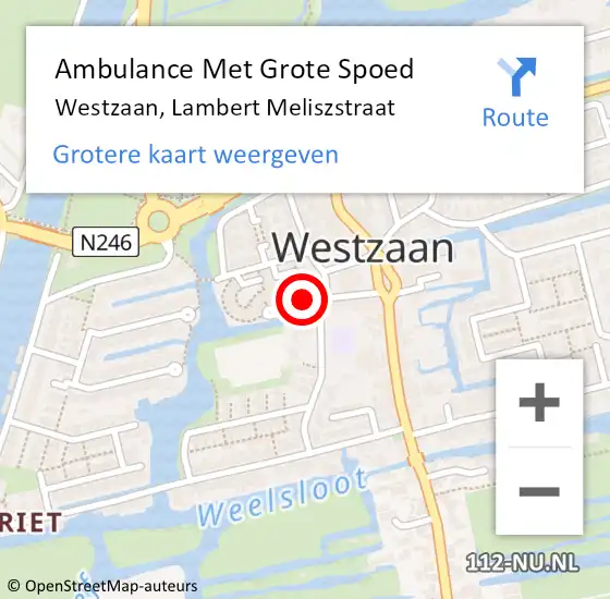 Locatie op kaart van de 112 melding: Ambulance Met Grote Spoed Naar Westzaan, Lambert Meliszstraat op 8 mei 2016 23:43