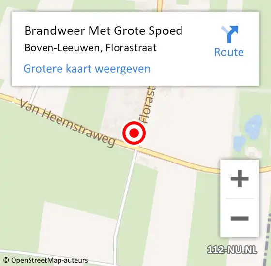 Locatie op kaart van de 112 melding: Brandweer Met Grote Spoed Naar Boven-Leeuwen, Florastraat op 9 mei 2016 04:30