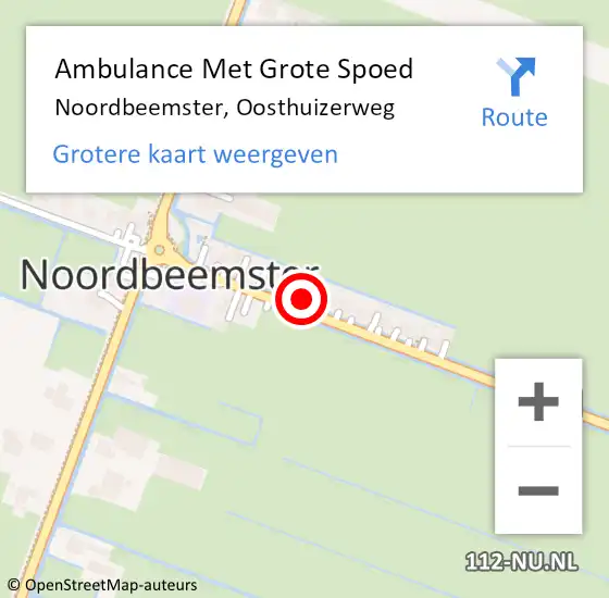 Locatie op kaart van de 112 melding: Ambulance Met Grote Spoed Naar Noordbeemster, Oosthuizerweg op 9 mei 2016 04:36