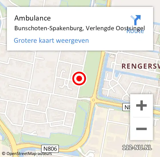 Locatie op kaart van de 112 melding: Ambulance Bunschoten-Spakenburg, Verlengde Oostsingel op 9 mei 2016 08:13