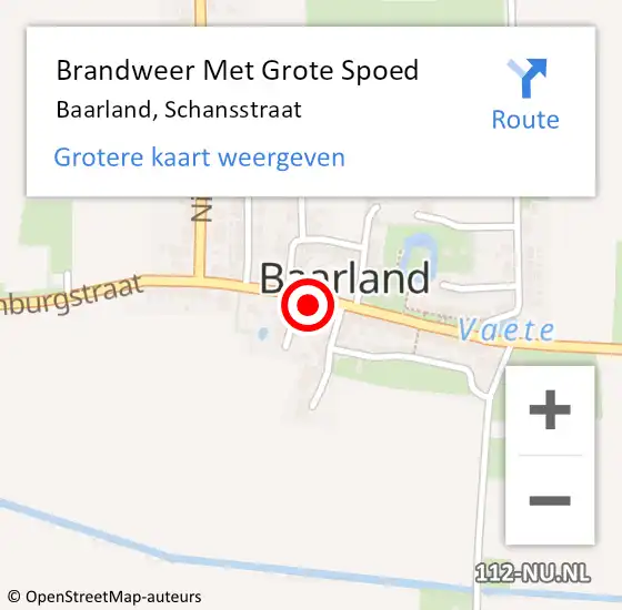 Locatie op kaart van de 112 melding: Brandweer Met Grote Spoed Naar Baarland, Schansstraat op 9 mei 2016 09:33