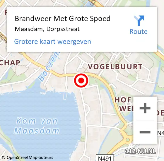 Locatie op kaart van de 112 melding: Brandweer Met Grote Spoed Naar Maasdam, Dorpsstraat op 9 mei 2016 09:34