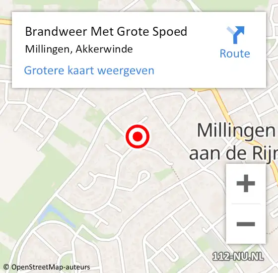 Locatie op kaart van de 112 melding: Brandweer Met Grote Spoed Naar Millingen, Akkerwinde op 9 mei 2016 10:36