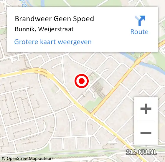 Locatie op kaart van de 112 melding: Brandweer Geen Spoed Naar Bunnik, Weijerstraat op 9 mei 2016 10:47