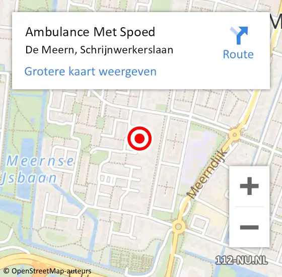 Locatie op kaart van de 112 melding: Ambulance Met Spoed Naar De Meern, Schrijnwerkerslaan op 9 mei 2016 13:02