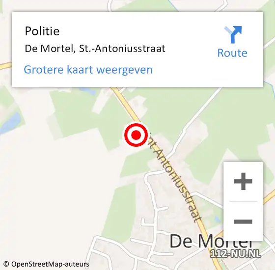 Locatie op kaart van de 112 melding: Politie De Mortel, St.-Antoniusstraat op 9 mei 2016 13:20