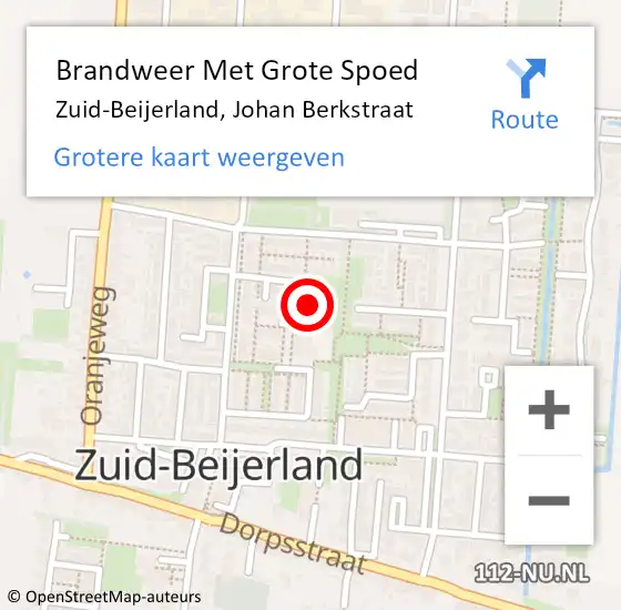 Locatie op kaart van de 112 melding: Brandweer Met Grote Spoed Naar Zuid-Beijerland, Johan Berkstraat op 9 mei 2016 15:01