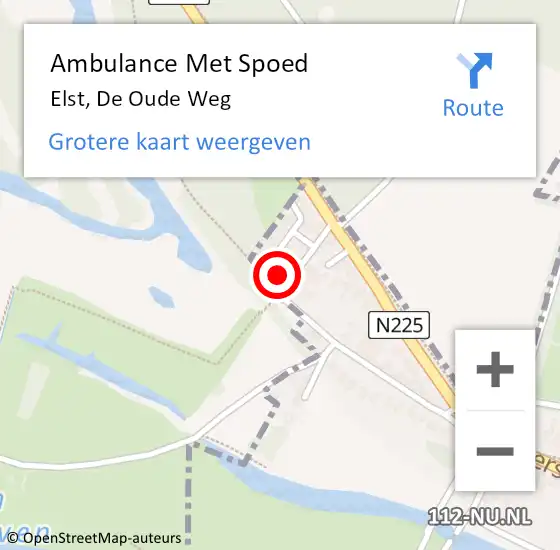 Locatie op kaart van de 112 melding: Ambulance Met Spoed Naar Elst, De Oude Weg op 9 mei 2016 15:35