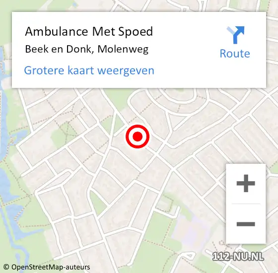 Locatie op kaart van de 112 melding: Ambulance Met Spoed Naar Beek en Donk, Molenweg op 9 mei 2016 16:03