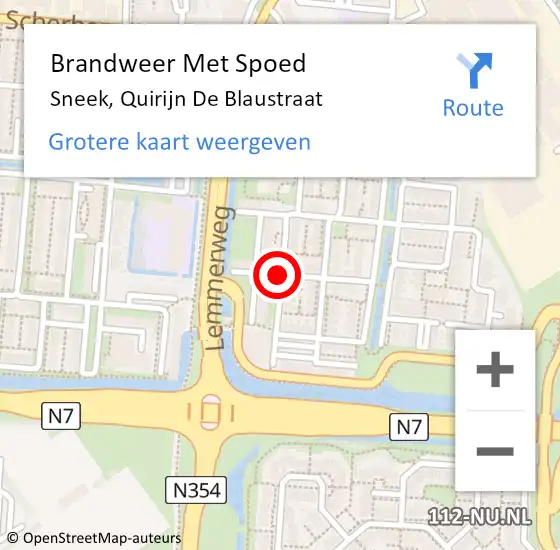 Locatie op kaart van de 112 melding: Brandweer Met Spoed Naar Sneek, Quirijn De Blaustraat op 9 mei 2016 16:42