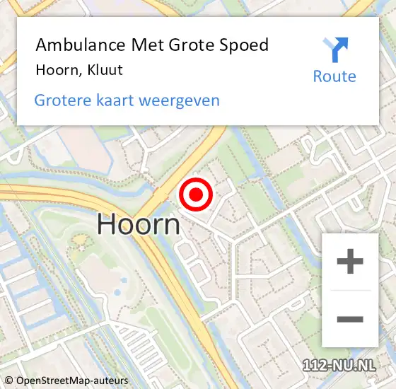 Locatie op kaart van de 112 melding: Ambulance Met Grote Spoed Naar Hoorn, Kluut op 9 mei 2016 17:16