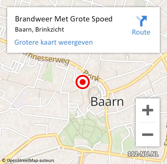 Locatie op kaart van de 112 melding: Brandweer Met Grote Spoed Naar Baarn, Brinkzicht op 9 mei 2016 17:19