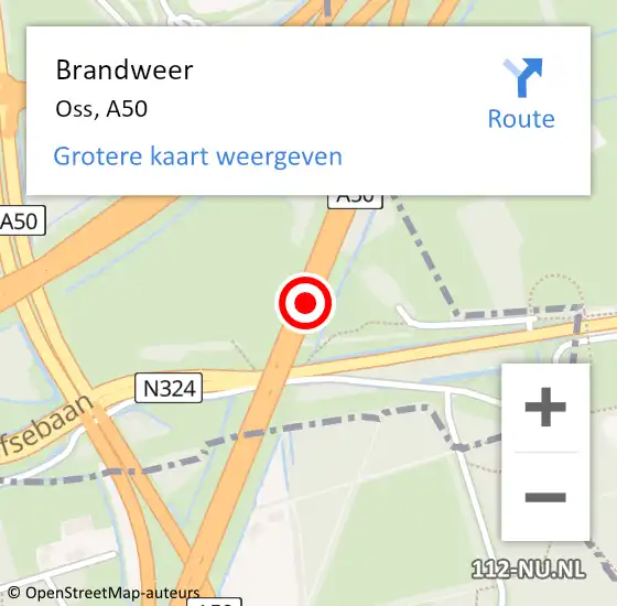 Locatie op kaart van de 112 melding: Brandweer Oss, A50 op 9 mei 2016 17:21