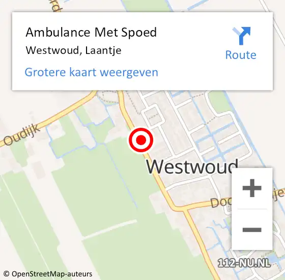 Locatie op kaart van de 112 melding: Ambulance Met Spoed Naar Westwoud, Laantje op 9 mei 2016 17:38