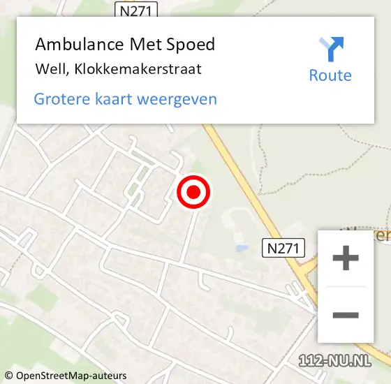 Locatie op kaart van de 112 melding: Ambulance Met Spoed Naar Well, Klokkemakerstraat op 9 mei 2016 17:46