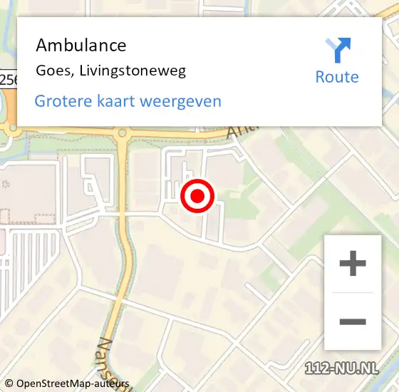 Locatie op kaart van de 112 melding: Ambulance Goes, Livingstoneweg op 9 mei 2016 18:41