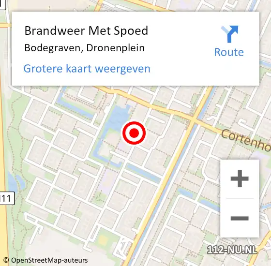 Locatie op kaart van de 112 melding: Brandweer Met Spoed Naar Bodegraven, Dronenplein op 9 mei 2016 19:02