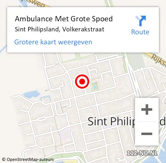 Locatie op kaart van de 112 melding: Ambulance Met Grote Spoed Naar Sint Philipsland, Volkerakstraat op 9 mei 2016 19:29