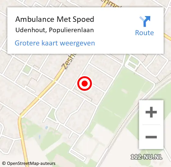 Locatie op kaart van de 112 melding: Ambulance Met Spoed Naar Udenhout, Populierenlaan op 9 mei 2016 19:45